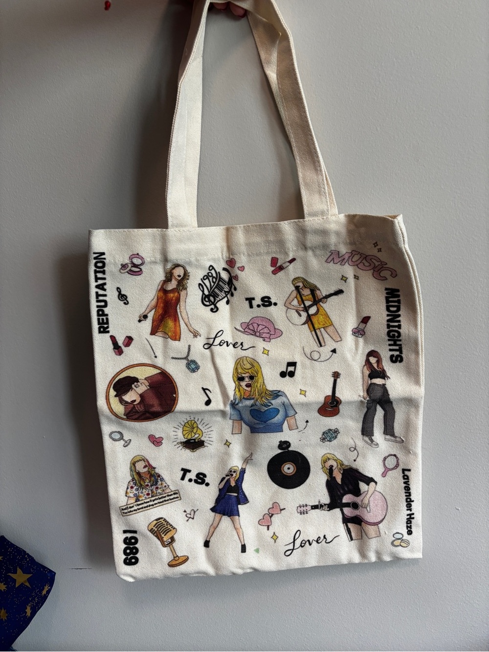 Amazon Cream Canvas Tote with Music-Themed Taylor Swift Style Graphics